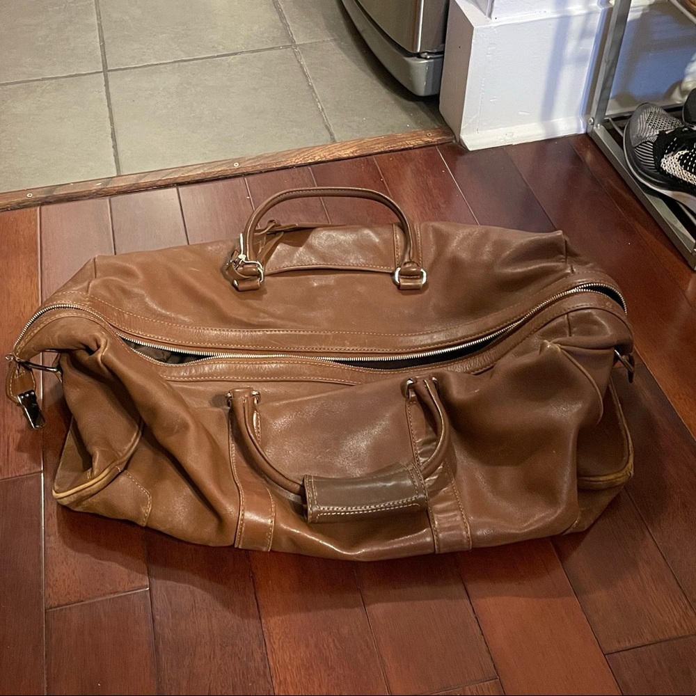 Coach brown leather duffel weekender bag